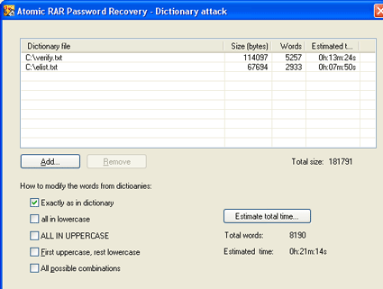 RAR password - dictionary attack