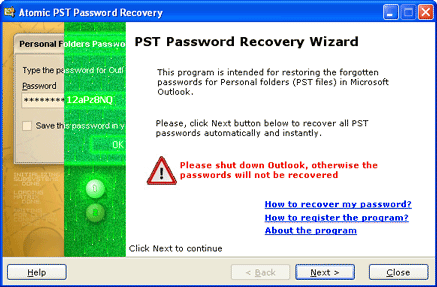 Atomic PST Password Recovery screenshot