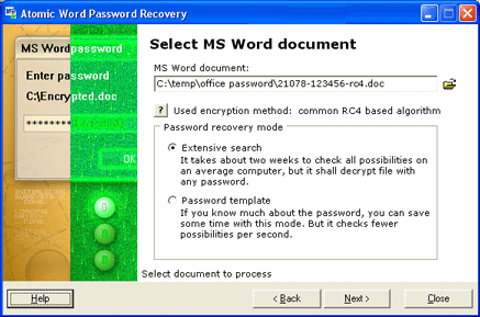 Atomic Word Password Recovery